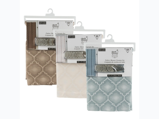 Bath House 13pc Jacquard Design Fabric Shower Curtain Set - 3 Color Options