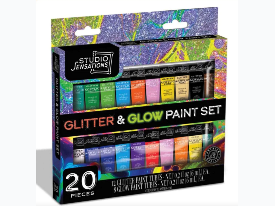 Anker Play - Studio Sensations 20 Piece Glitter & Glow Acrylic Paint Set