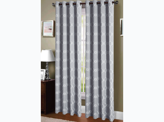 Jacquard Weave Geometric Grommet Top Window Curtain Panel - Grey- 1 Panel