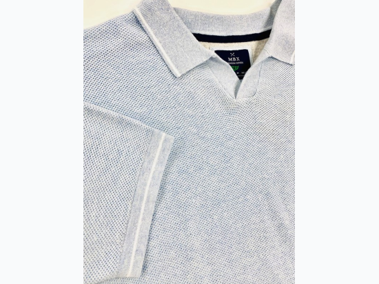 Men's Short Sleeve Open Collar Polo Sweater in Blue