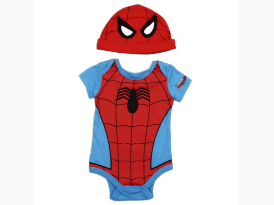 Newborn Boy Spider-Man Creeper Onesie & Hat Set