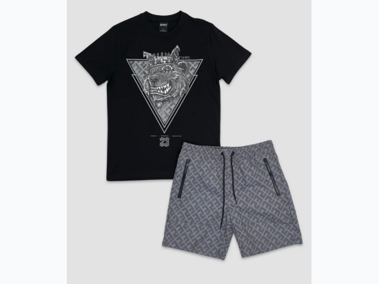 Men's King Bear Monogram Shorts Set in Black/Grey