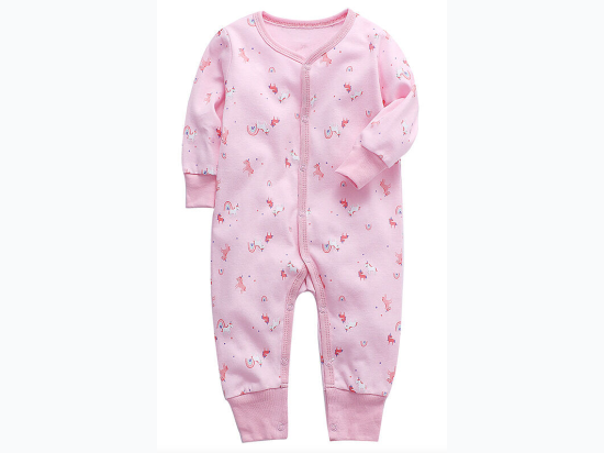 Newborn Unicorn & Rainbow Print Jumpsuit in Pink - SIZE 6/9 Months