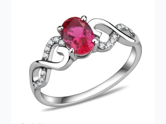 Women's High polished Stainless Steel Infinity Heart AAA Grade Ruby CZ Ring - SIZE 9