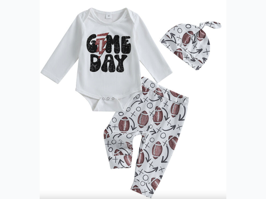 Newborn Long-Sleeve Bodysuit, Rugby Trouser, & Hat Game Day Set in White