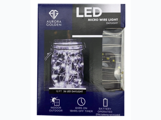 Aurora Golden Battery Operated 12 Foot LED Micro Wire Light in Daylight