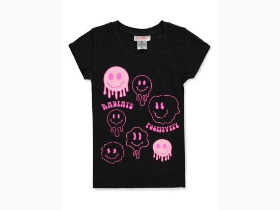 Girl's Radiate Positivy Emoji Drip T-Shirt in Black
