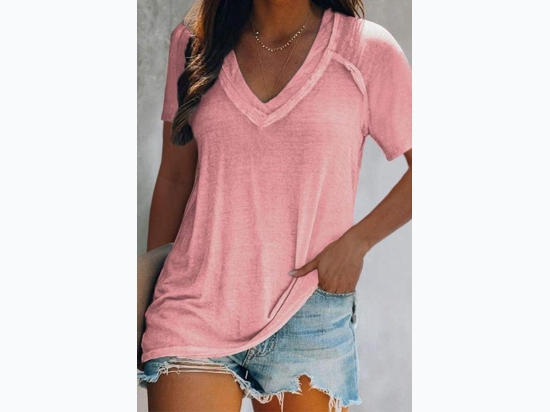 Women's Casual V-Neck Sergercore Stitch Detail T-Shirt - 2 color Options
