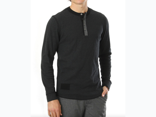 Men's Long Sleeve Contrast Neck Thermal Henley T-Shirt - In Charcoal