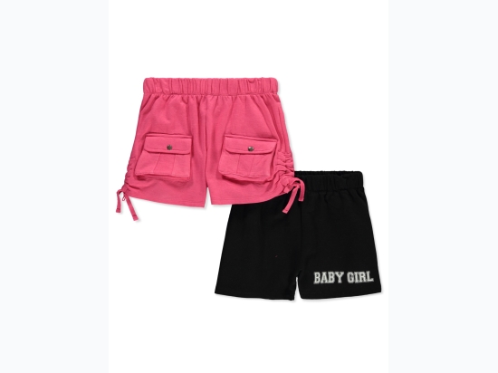 Girl's 2pk Cargo Cinch Solid Color Shorts in Pink & Black - Size 7-16