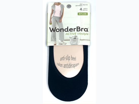 Women's 'WonderBra' Seamless Sole 4 Pack No Show Socks in Black
