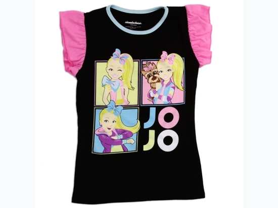 Girl's JOJO Ruffle Sleeve T-Shirt in Black & Pink