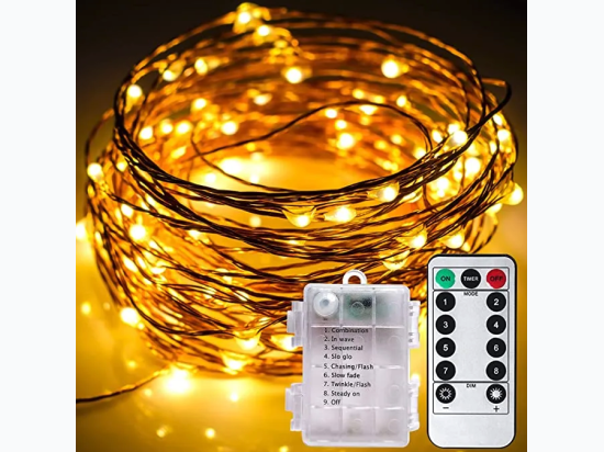 33ft 100 LED Battery Operated String Lights – 8 Modes – Remote Timer – Outdoor Waterproof