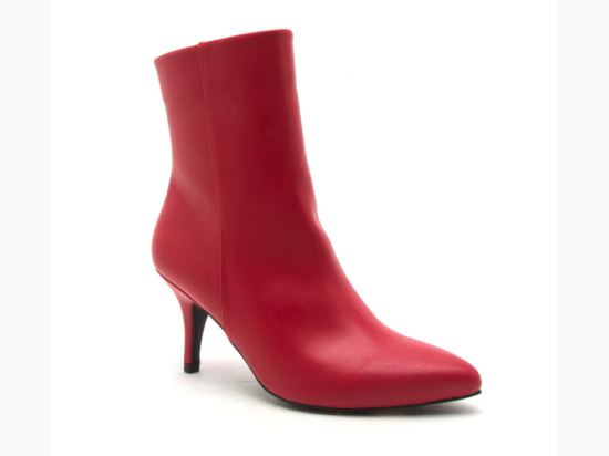 Women's Pointed Toe Kitten Heel Boot - in Red