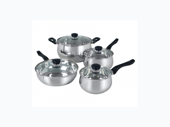Oster Rametto 8 Piece Stainless Steel Kitchen Cookware Set with Glass Lids