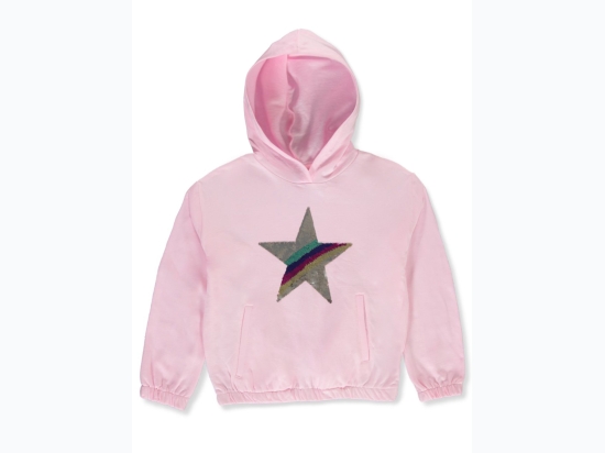 Girl's Sequin Star Fleece Hoodie in Pink