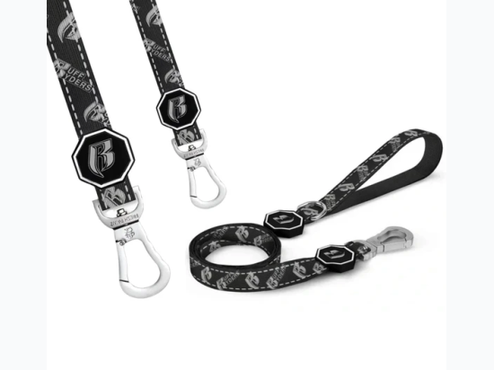 Fresh Pawz Ruff Ryders Black Leash with Heavy Duty Silver Clasp in Size Large