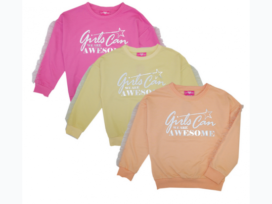 Girl's "Girls Can .. Awesome" French Terry Chiffon Sleeve Sweatshirt - SIZE 4