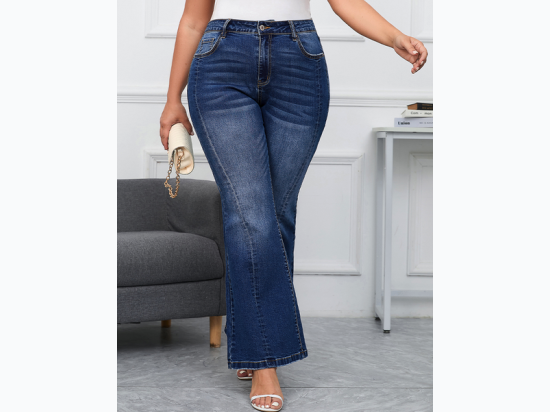 Plus Size Plus Size Stitching Washed Flare Jeans in Dark Wash