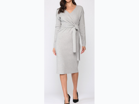 Women's Sweater Wrap Dress In Grey - SIZE M
