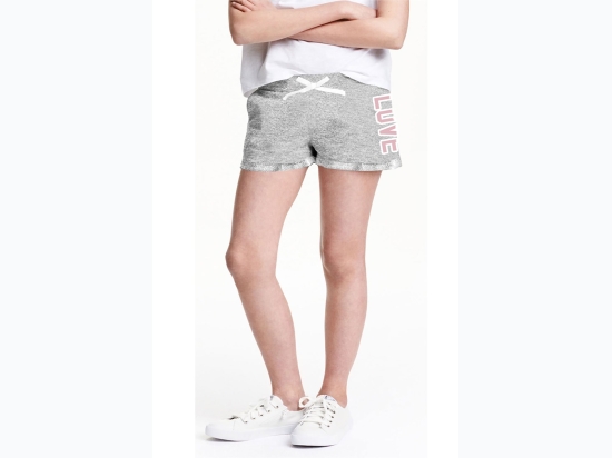 Girl's French Terry Short w/ Vertical Love Print - Heather Grey