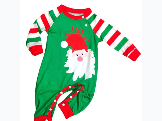 Unisex Baby Santa Ho Ho Ho & Striped Sleeves Sleepwear Bodysuit - SIZE 6M