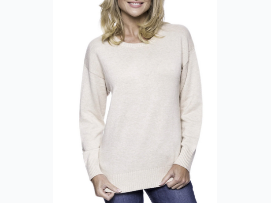 Women's Box-Packaged Cashmere Blend Crew Neck Sweater with Drop Shoulder - 3 Color Options