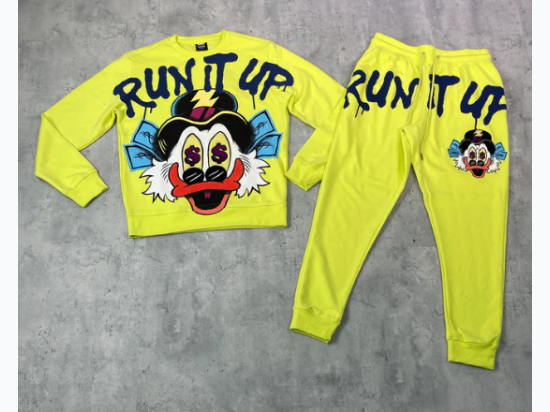 Men's "Run It Up" Crew Neck Jogger Set in Lime