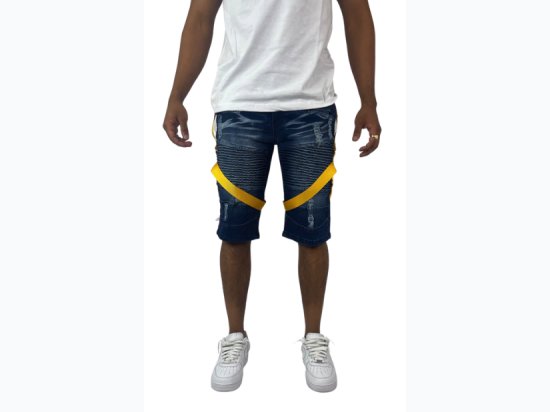 Big & Tall Men's Strap Moto Shorts - Blue with Gold Straps