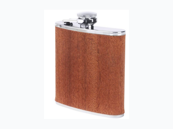 Maxam® 6oz Stainless Steel Flask with Real Sapele Wood Wrap