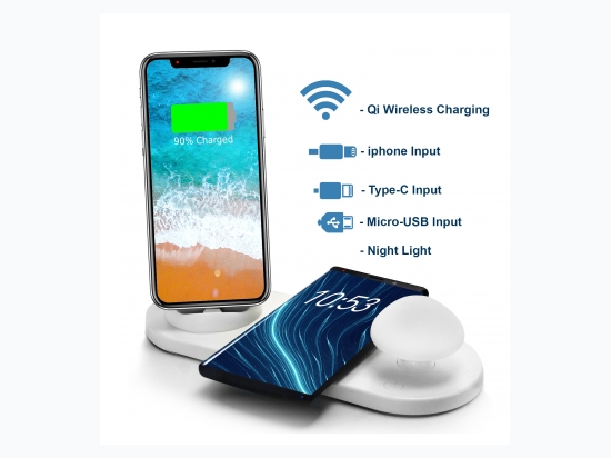 Trexonic Wireless Charger 3 in 1 Charger Dock with Wireless Charging Station and Soft Light Toadstool Lamp