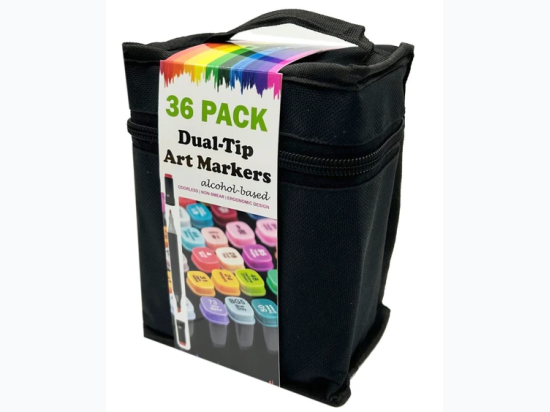 36 Piece Dual Tip Art Markers Set in Assorted Colors with Case