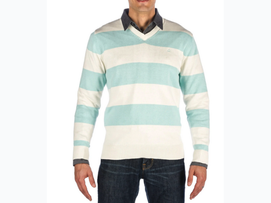 Men's 100% Cotton Rugby Stripe V-Neck Essential Sweater - 2 Color Options