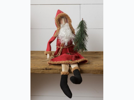 Primitive Sitting Santa Holding Tree