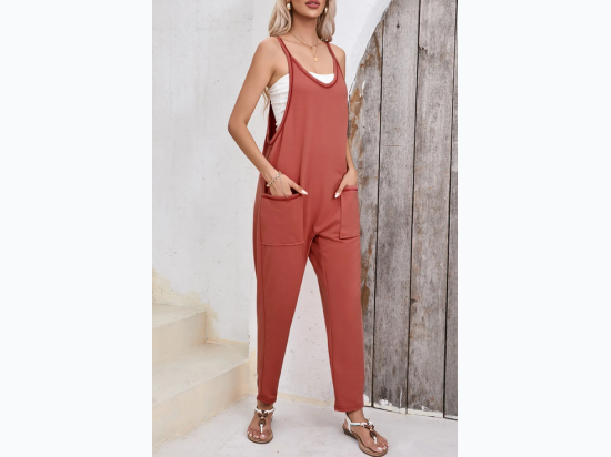 Women's Sleeveless V-Neck Slouch Relaxed Fit Jumpsuit in Gold Flame