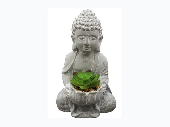 8" Tall Decorative Buddha Statue with Faux Succulent - Succulent Style May Vary
