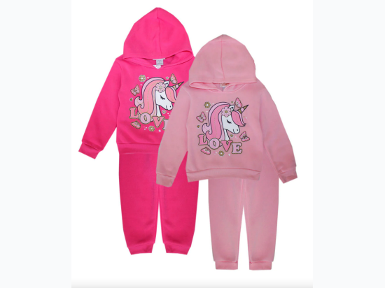 Infant GIRLS PINK Unicorn Love Screen Hooded Pull Over Jogset - 2 Color Options