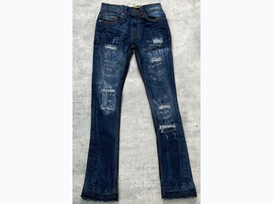 Boy's Worn Down Distressed Stacked Jeans