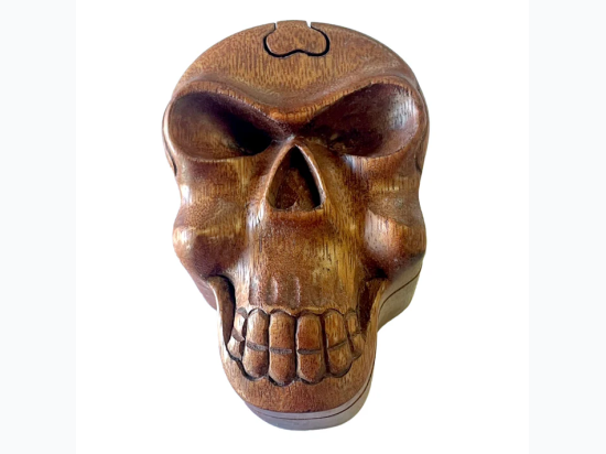 Carved  Skull Wooden Puzzle Box - 5.5" x 3.5"