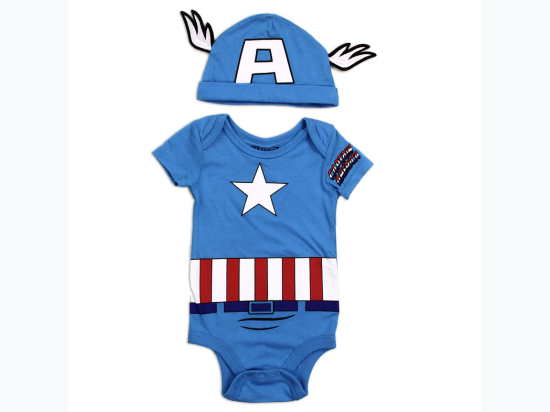 Infant Boy Captain America Creeper Onesie & Embroidered Hat Set