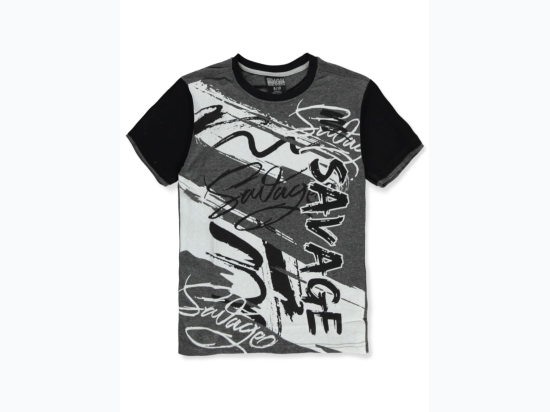Boy's QUAD SEVEN Savage Script T-Shirt in Grey/Black