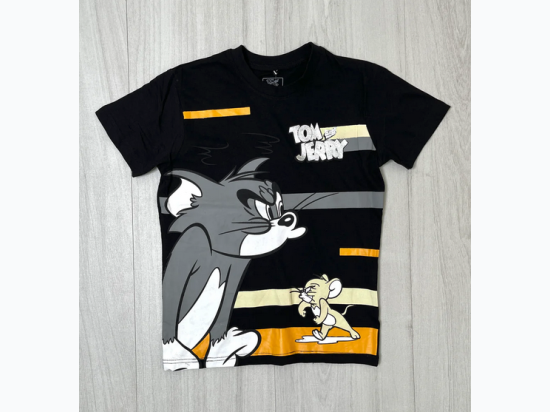 Boy's Tom & Jerry Short Sleeve Foil T-shirt in Black - SIZE L (14/16)