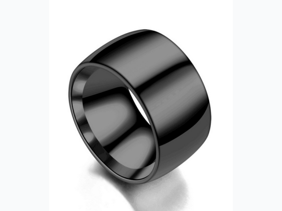Men's Wide Stainless Steel Smooth Finish Ring  In Black