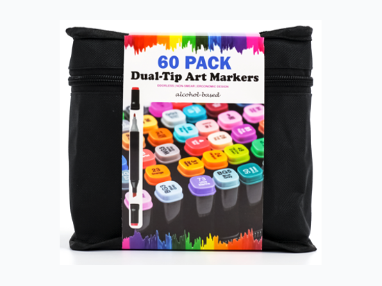 60 Piece Dual Tip Art Markers Set in Assorted Colors with Case