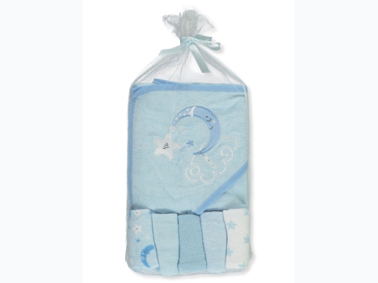 Baby's Moon & Star Hooded Towel & Washcloths Set - 2 Color Options