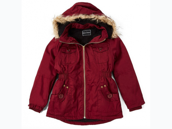 Girl's Coat With Faux Fur Trimmed Hood