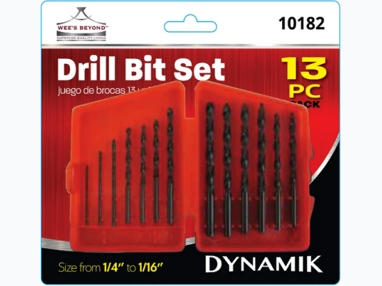 13 Pc Drill Bit Set from 1/4" to 1/16"
