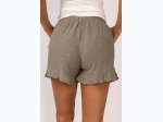 Women's Khaki High Waist Pocketed Flutter Hem Shorts