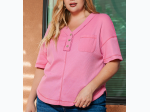 Plus Size Pink Waffle Knit Exposed Seam V Neck Henley