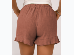 Women's Rust Red High Waist Pocketed Ruffle Shorts